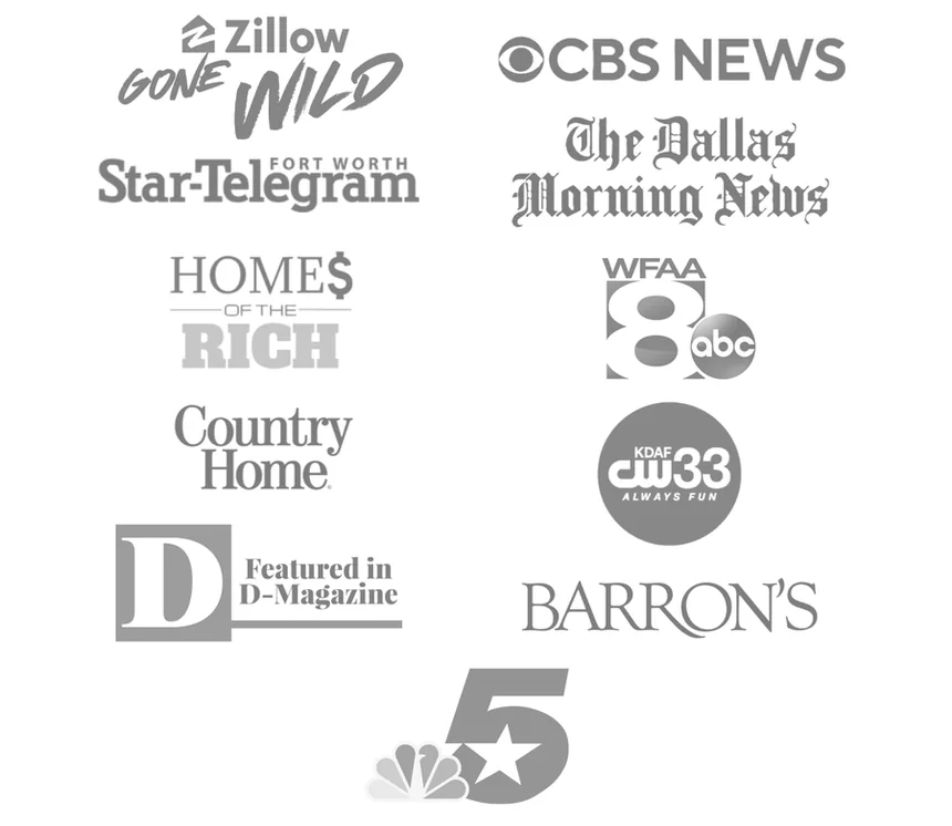 Barron's, CBS News, The Dallas Morning News, NBC 5, WFAA 8, D Magazine, Fort Worth Star-Telegram, Country Home, Homes of the Rich, CW33, Zillow Gone Wild